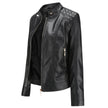 Leather Jacket Women Quilted Shoulder Stand Collar