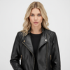 Leather Jacket Women Quilted Shoulder Stand Collar