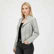 Leather Jacket Women Quilted Shoulder Stand Collar