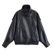 Leather Look Jacket Women High Collar Relaxed Fit