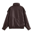 Leather Look Jacket Women High Collar Relaxed Fit