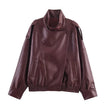 Leather Look Jacket Women High Collar Relaxed Fit