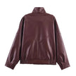 Leather Look Jacket Women High Collar Relaxed Fit