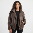 Leather Look Jacket Women High Collar Relaxed Fit