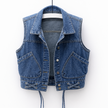Sleeveless Denim Vest Women Button Front Pockets