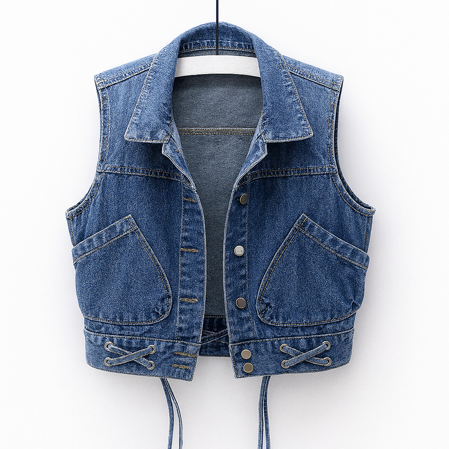 Leah | Women's Button-Front Sleeveless Denim Gilet with Knit Cozy for Casual