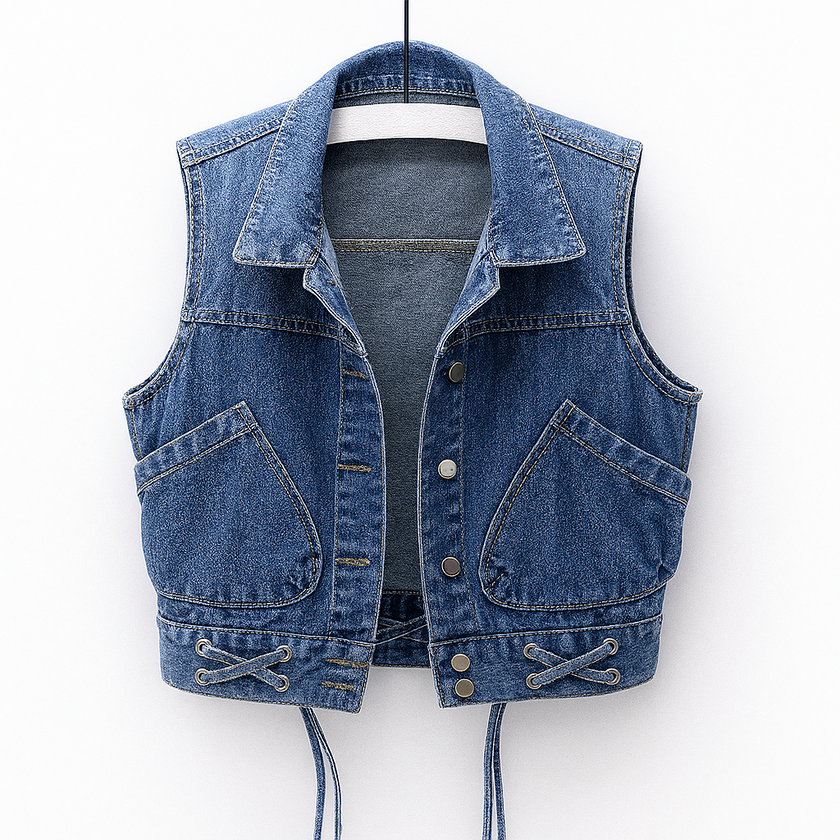Sleeveless Denim Vest Women Button Front Pockets