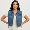 Sleeveless Denim Vest Women Button Front Pockets