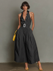 FJØRNA striped maxi dress for women, flowing long dress with vertical stripes, sleeveless design, perfect for summer wear.