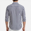 Men's FJØRNA striped cotton shirt with breathable fabric, slim fit, classic style, featuring a stylish striped pattern.