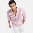 Men's striped cotton shirt by FJØRNA featuring a breathable, slim fit, classic style with stylish vertical stripes.