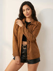 Jacket Women Suede Look Button Front Classic Collar