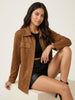Jacket Women Suede Look Button Front Classic Collar