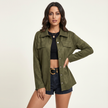 Jacket Women Suede Look Button Front Classic Collar