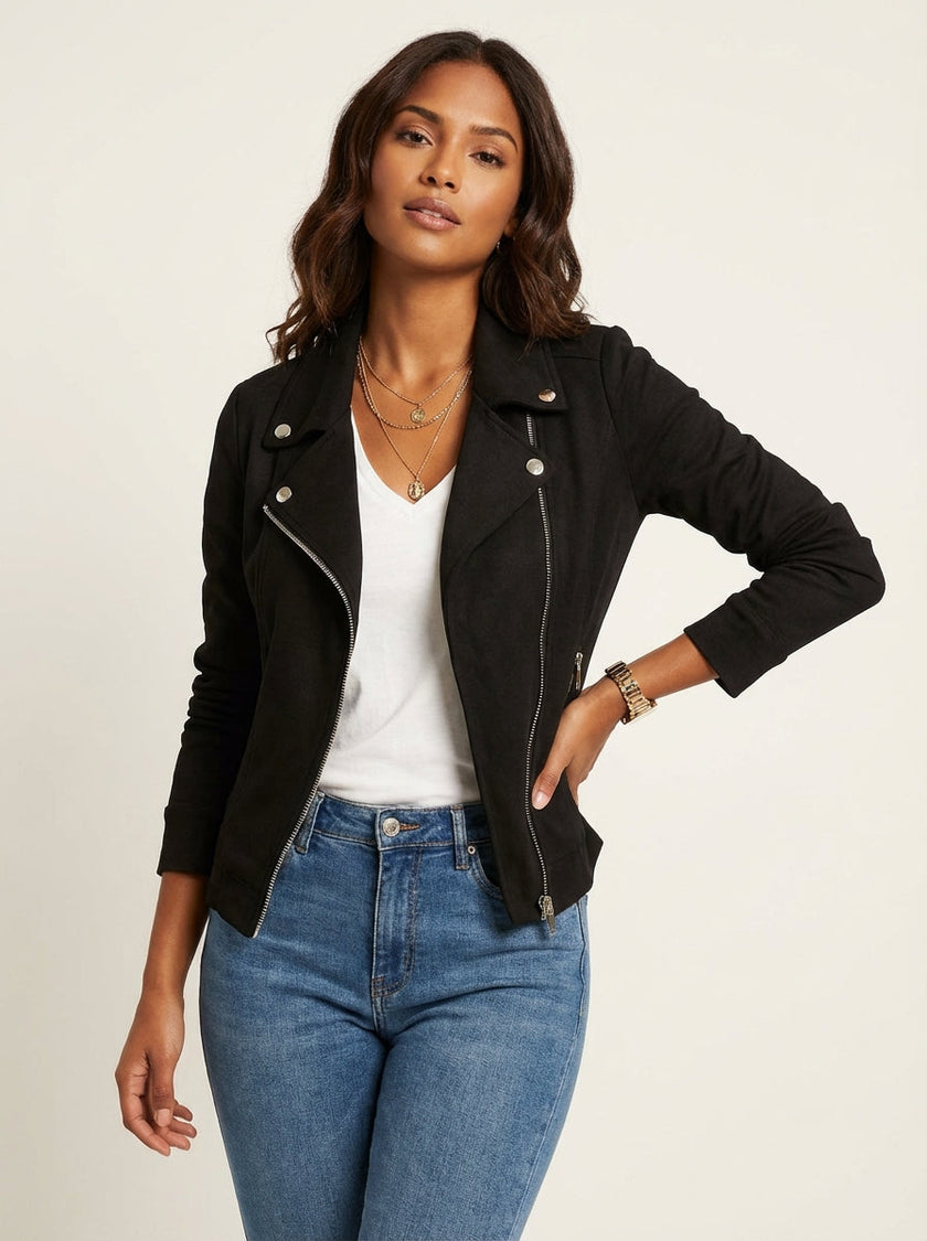 Biker Jacket Women Suede Tailored Fit Asymmetric Zip