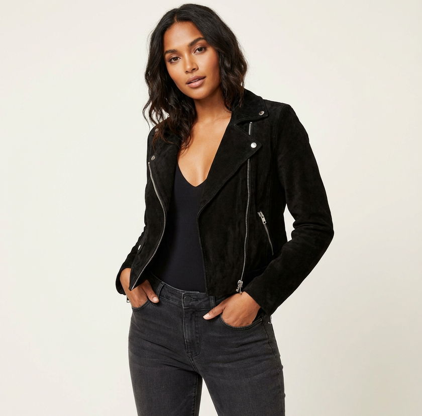 Biker Jacket Women Suede Asymmetric Zip Tailored Fit
