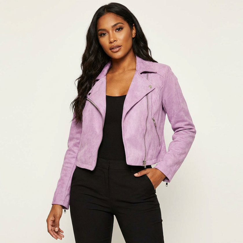 Biker Jacket Women Suede Asymmetric Zip Tailored Fit