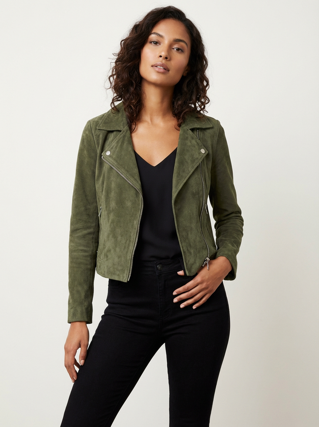 Marion | Asymmetric Suede Moto Jacket for Women