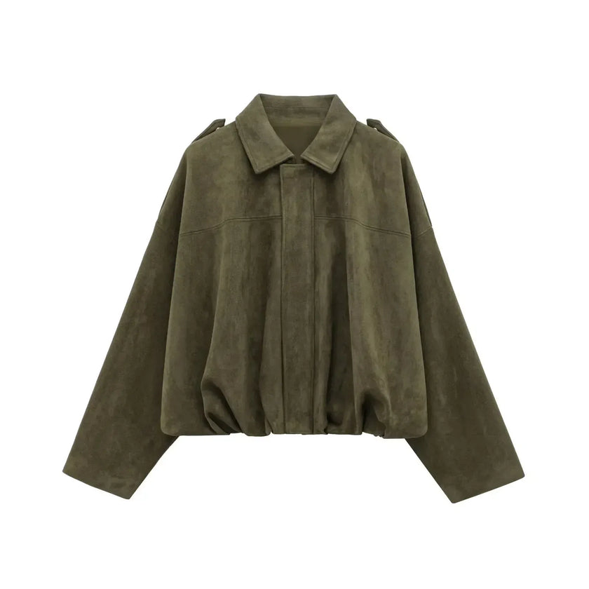 Jacket Women Suede Look Oversized Button Front Relaxed Fit