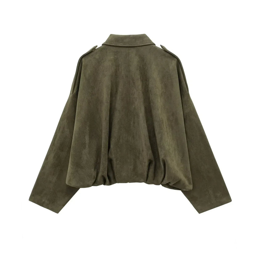 Jacket Women Suede Look Oversized Button Front Relaxed Fit
