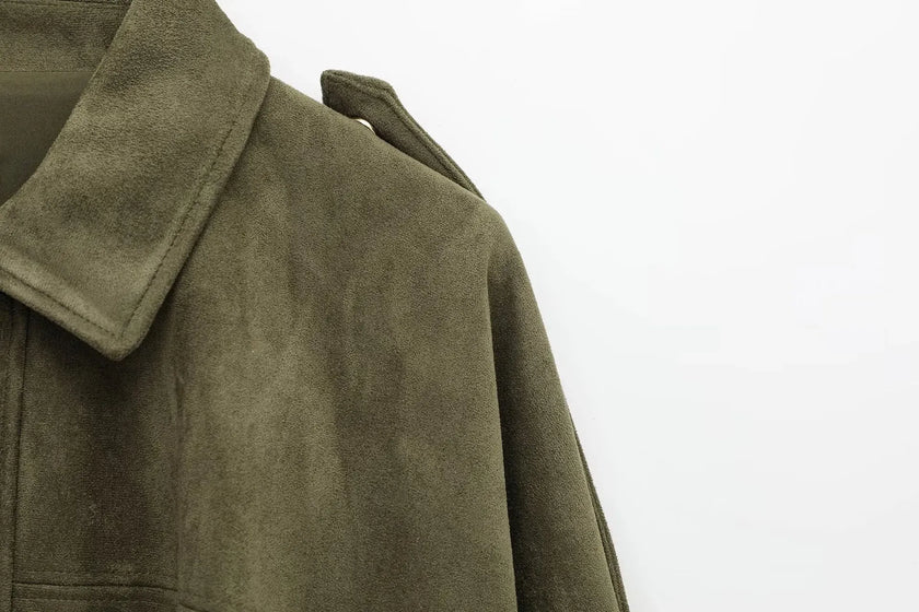 Jacket Women Suede Look Oversized Button Front Relaxed Fit