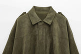 Jacket Women Suede Look Oversized Button Front Relaxed Fit