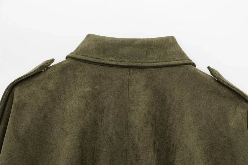Jacket Women Suede Look Oversized Button Front Relaxed Fit