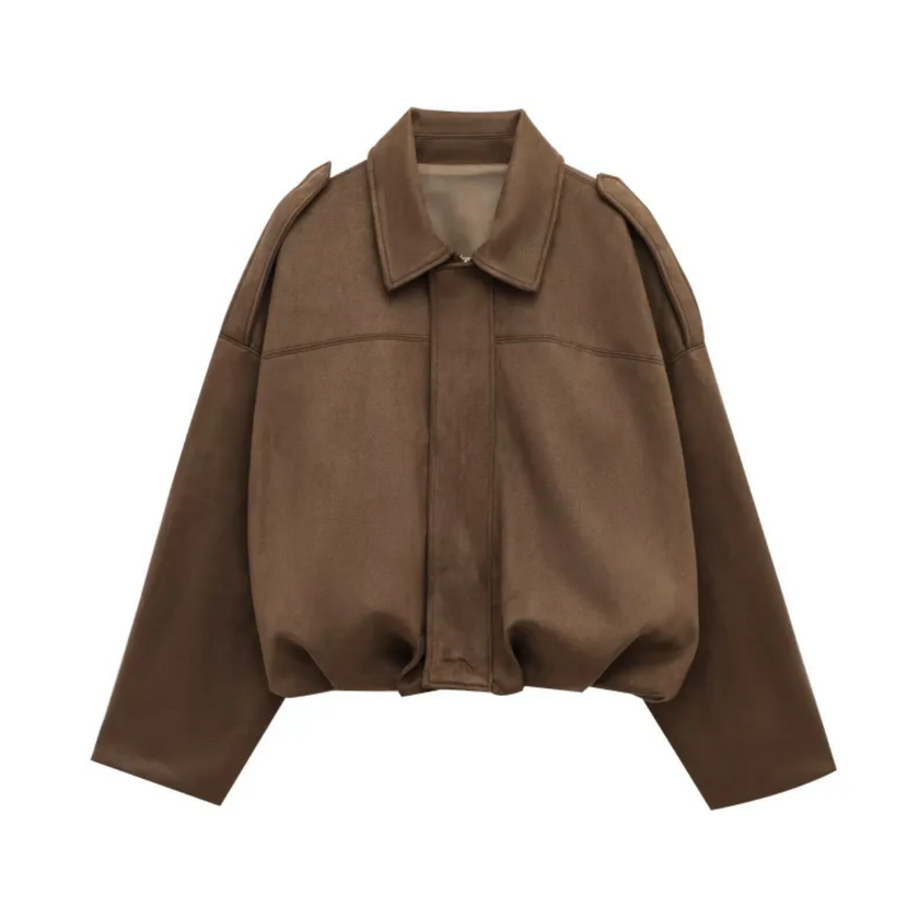 Jacket Women Suede Look Oversized Button Front Relaxed Fit