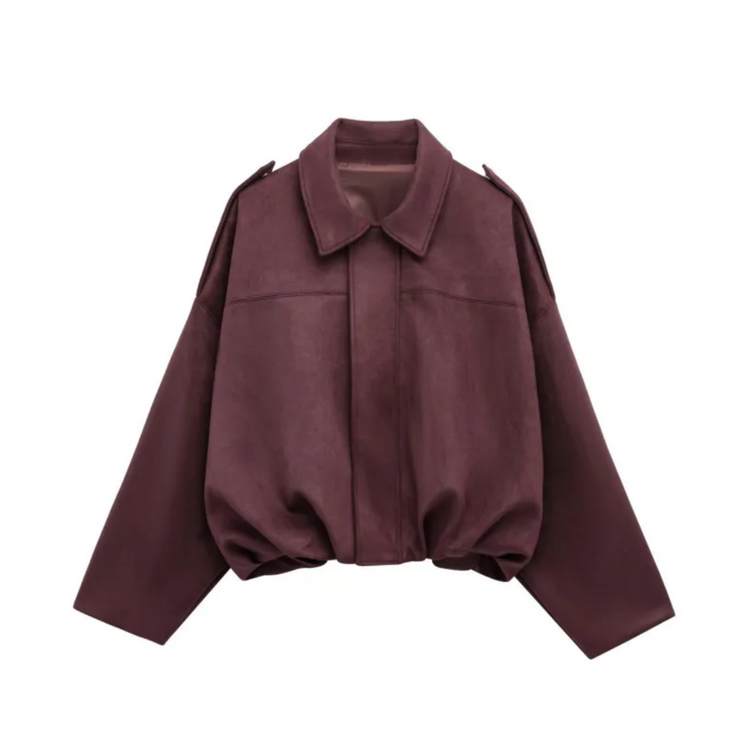 Jacket Women Suede Look Oversized Button Front Relaxed Fit