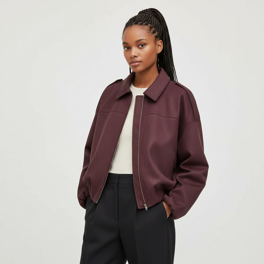 Jacket Women Suede Look Oversized Button Front Relaxed Fit