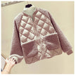 Bomber Jacket Women Quilted Plush Trim Zip Front Cropped