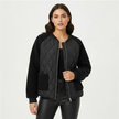 Bomber Jacket Women Quilted Plush Trim Zip Front Cropped