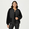 Bomber Jacket Women Quilted Plush Trim Zip Front Cropped