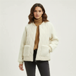Bomber Jacket Women Quilted Plush Trim Zip Front Cropped