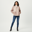 Bomber Jacket Women Quilted Plush Trim Zip Front Cropped