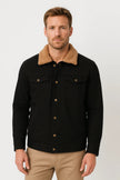 Button-Up Jacket Men Sherpa-Lined Collar Chest Pockets Regular Fit
