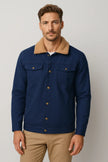 Button-Up Jacket Men Sherpa-Lined Collar Chest Pockets Regular Fit