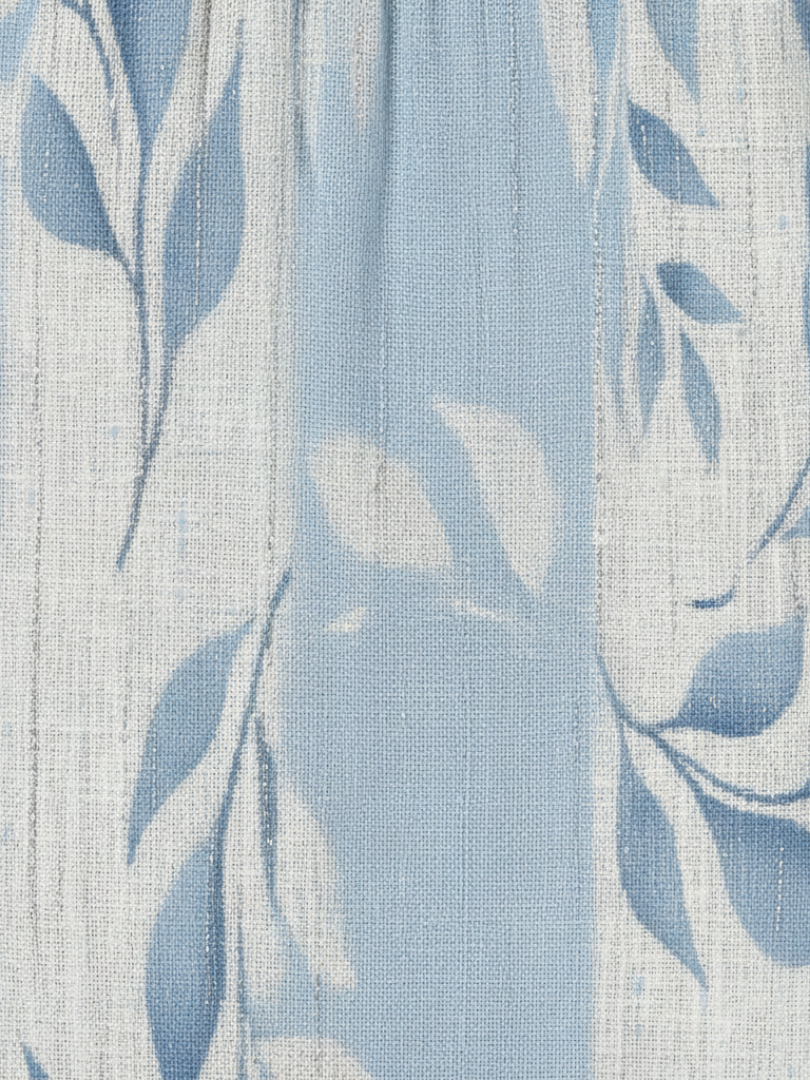FJØRNA women's sleeveless summer midi dress with blue leaf print, perfect for warm weather and casual outings.