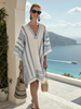 FJØRNA women's striped summer dress with V-neck, lightweight fabric and casual fit, perfect for warm weather.