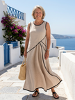 FJØRNA summer maxi dress for women, sleeveless wrap cotton dress with floral print, perfect for warm weather and casual occasions.