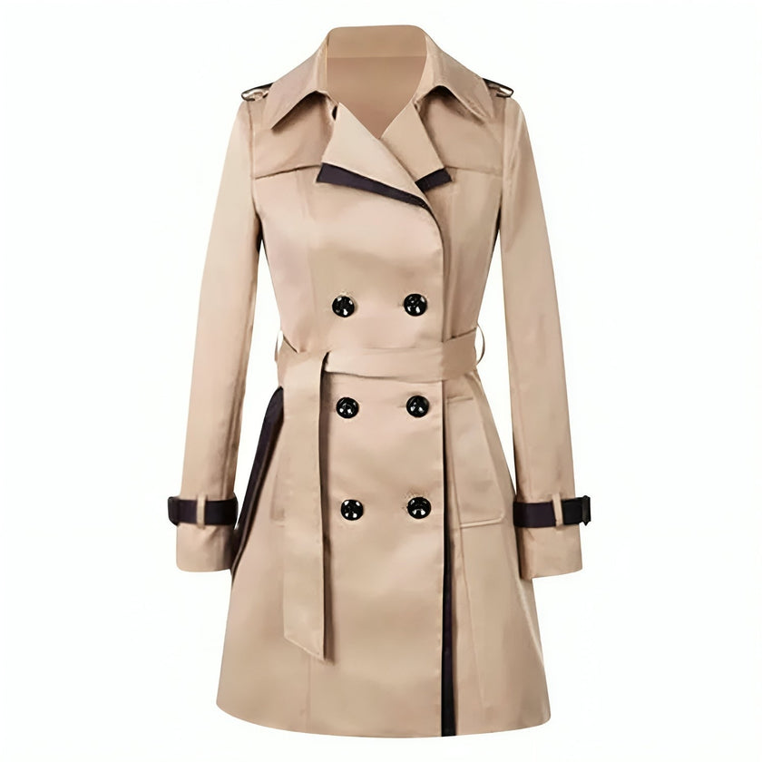 Trench Coat Women Double Breasted Belted Mid Length