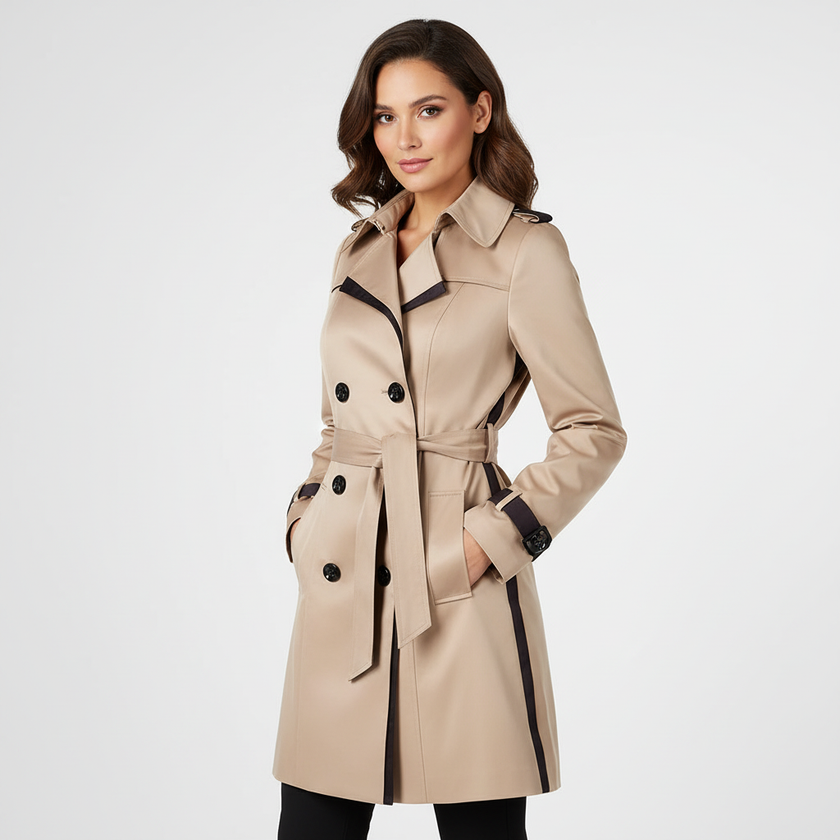 Trench Coat Women Double Breasted Belted Mid Length