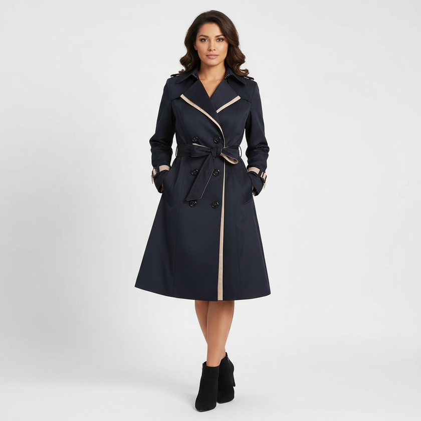 Trench Coat Women Double Breasted Belted Mid Length