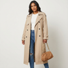 Trench Coat Women Long Belted Lapel Collar Classic