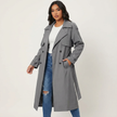 Trench Coat Women Long Belted Lapel Collar Classic