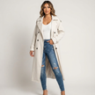 Trench Coat Women Long Belted Lapel Collar Classic
