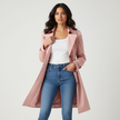 Trench Coat Women Tailored Fit Button Front Long Sleeve