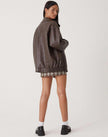 Vegan Leather Jacket Women Oversized with Front Zip