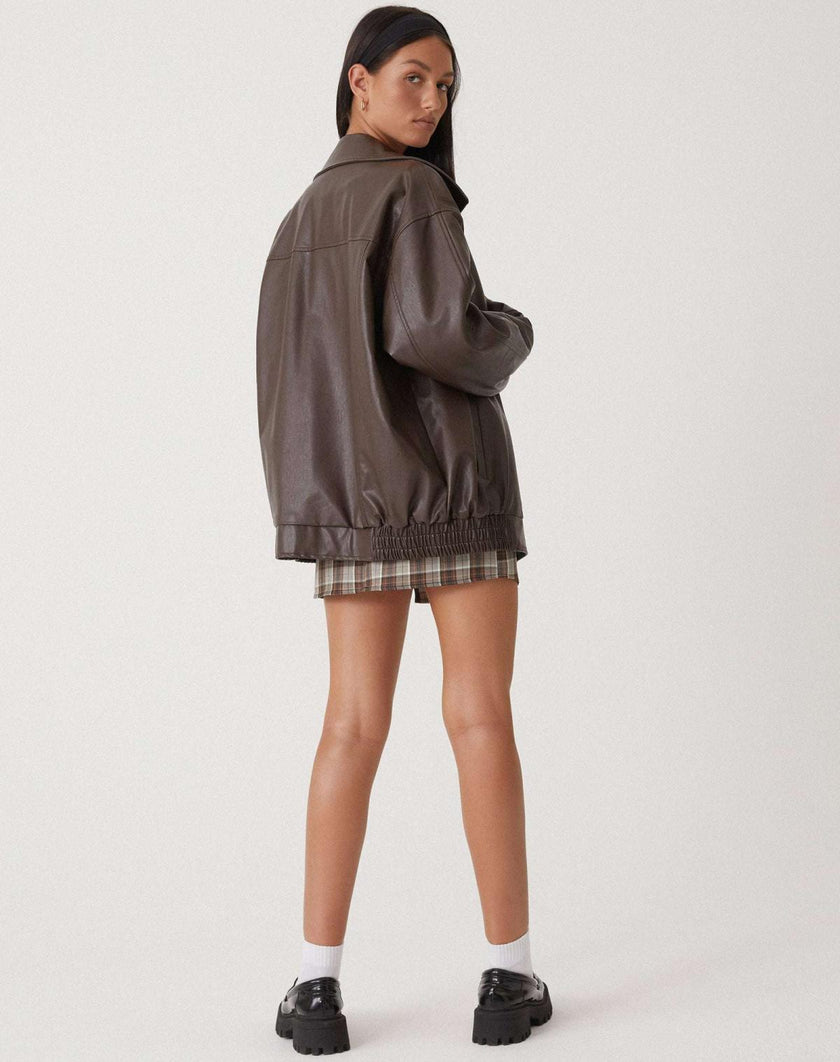 Vegan Leather Jacket Women Oversized with Front Zip