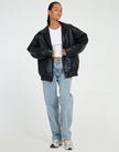 Vegan Leather Jacket Women Oversized with Front Zip